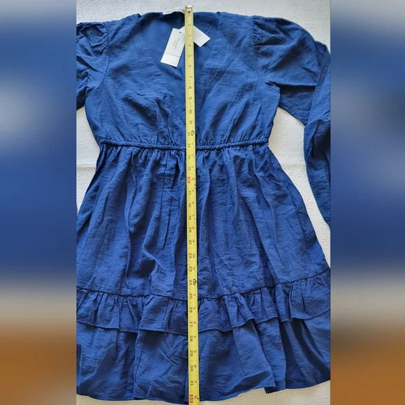 Abercrombie & Fitch blue long Sleeve baby doll ruffle mini dress size XS NWT - Picture 5 of 10